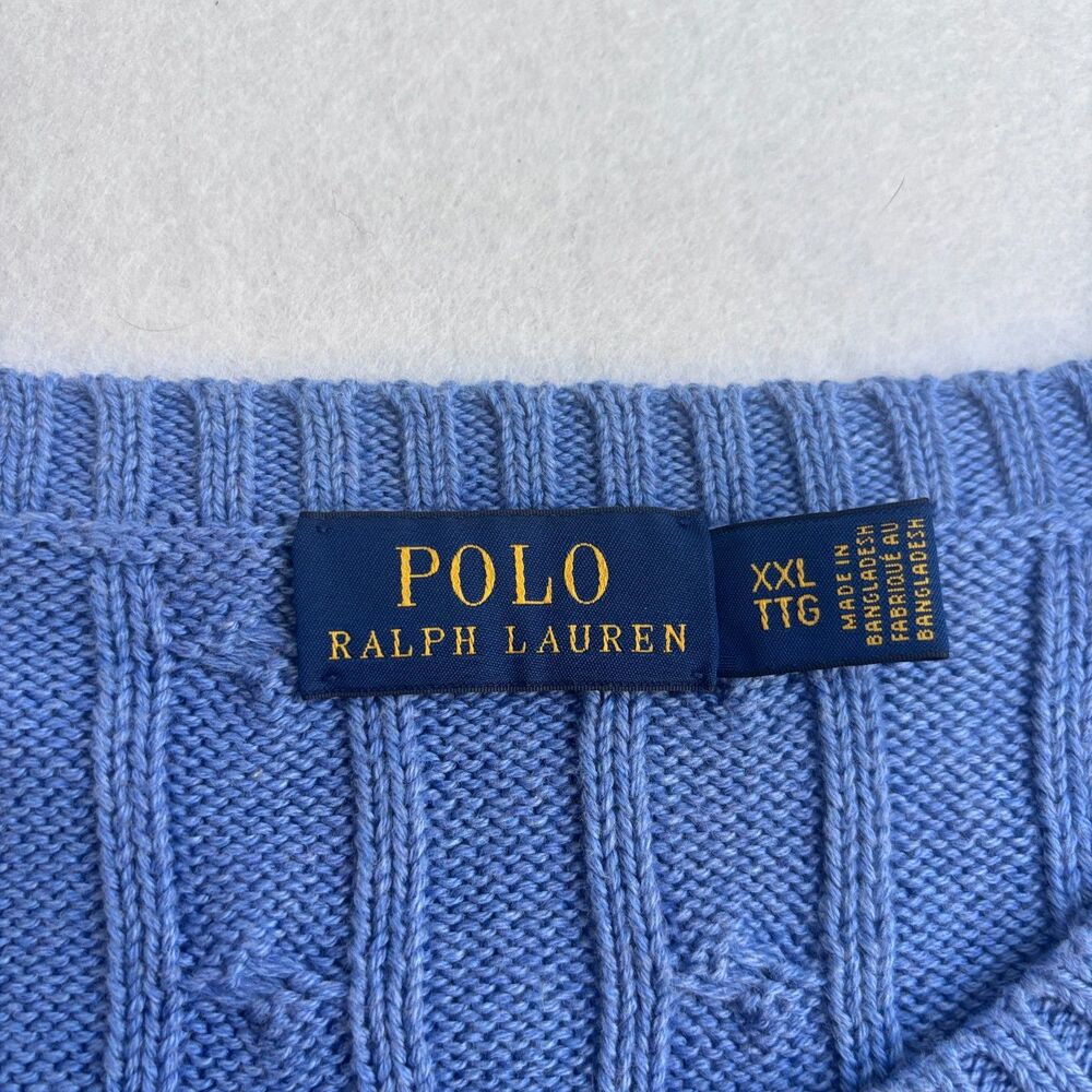 Polo Ralph Lauren Cable Knit Sweater Women's XXL Blue Cotton Pony Preppy - Picture 4 of 8